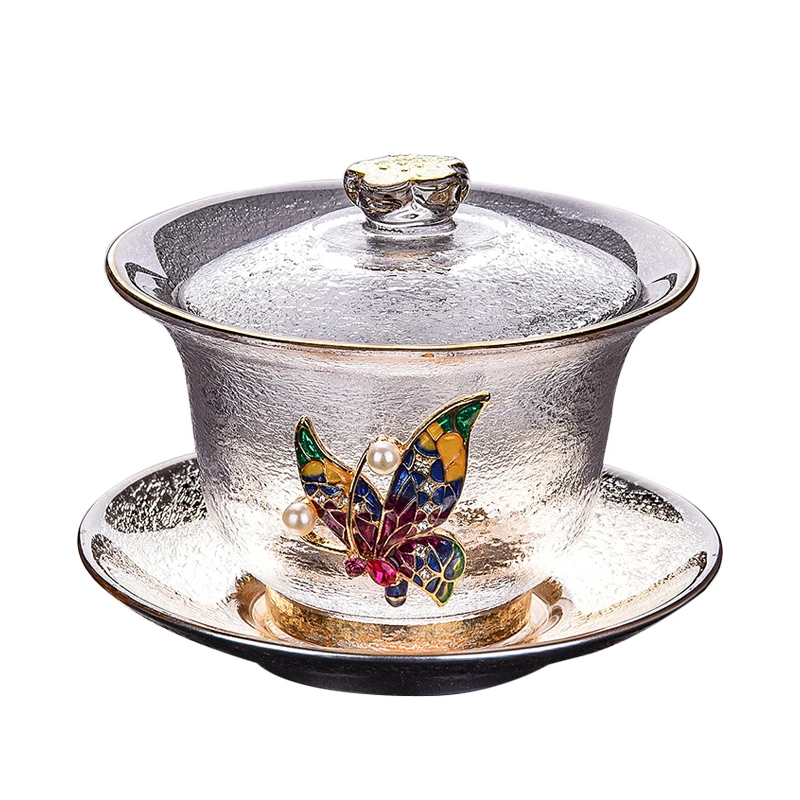 

Японская Чайная Кружка Gaiwan, стеклянная термостойкая чайная чаша 200 мл, китайская чайная чашка кунг-фу, набор крышек для блюдца, посуда для на...