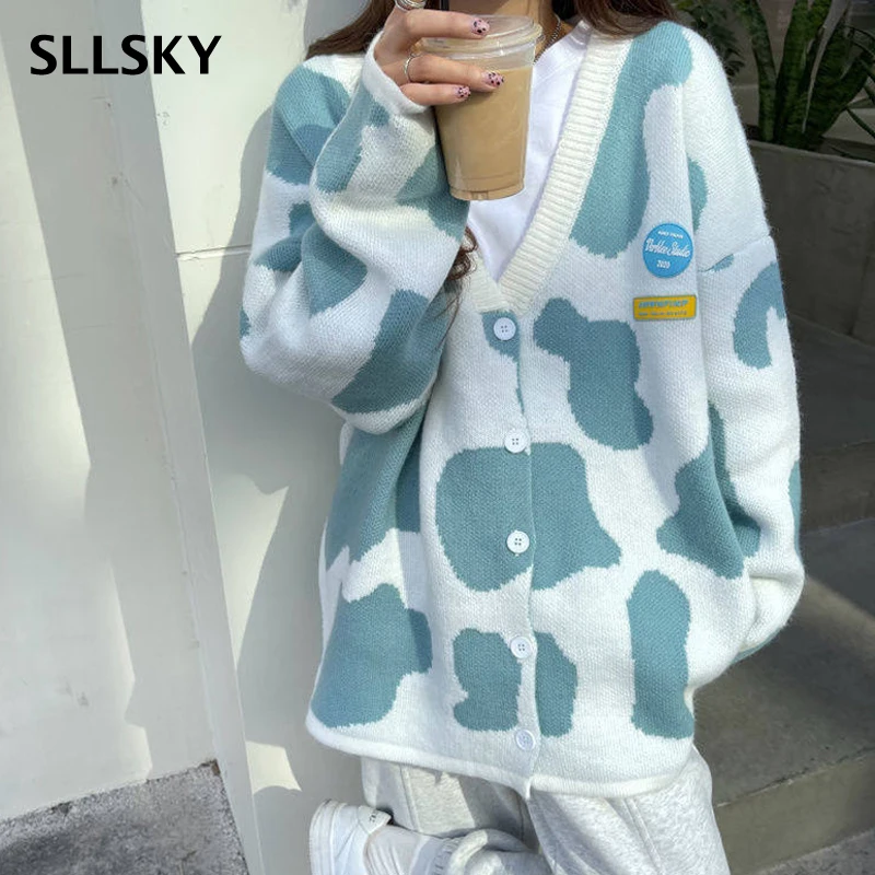 

SLLSKY Cardigan Women Autumn Coat y2k Sweater Tops Fashion Oversize Cardigans Streetwear Buttons knitted Long Sleeve Sweater