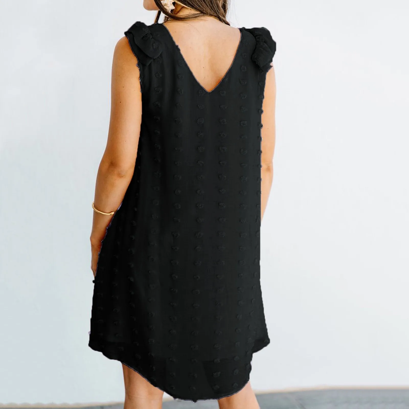 

Summer Midi Dress 2021 Women's Dresses Casual V-neck Solid Ruffles Fashion Sleeveless Dress