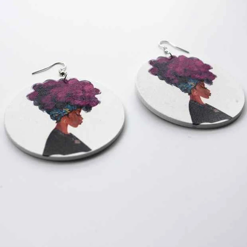 Деревянные африканские фиолетовые серьги капли в стиле королевы рока