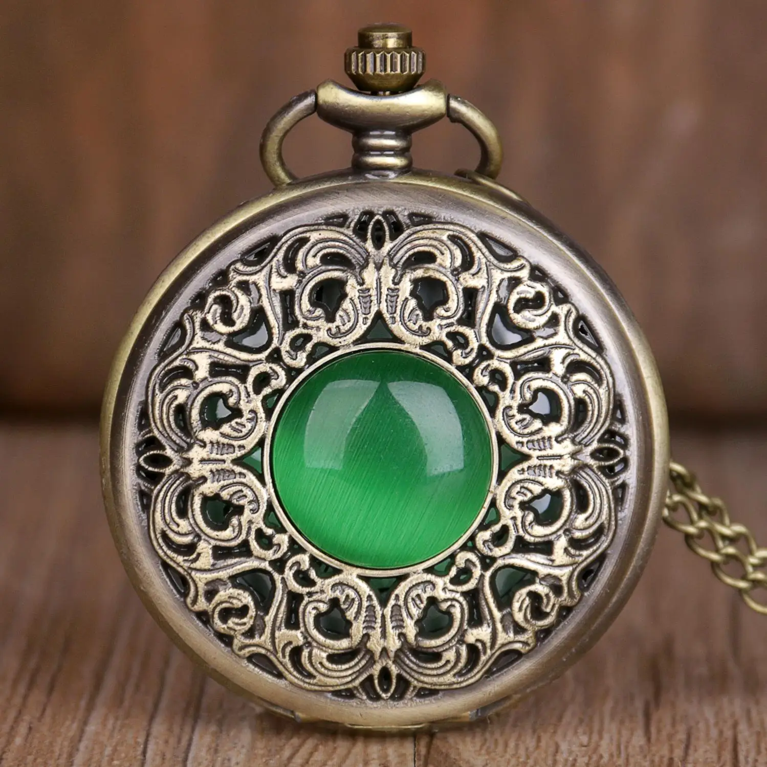 Nuovi Orologi Da Tasca In Bronzo Orologi Da Tasca Al Quarzo In Pietra Verde Con Movimento A Catena Con Pendente A Catena Da Uomo Relogio De Bolso Da D
