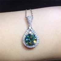 huitan green cz water drop shaped pendant necklace vintage accessories women for party silver color o chain gift elegant jewelry
