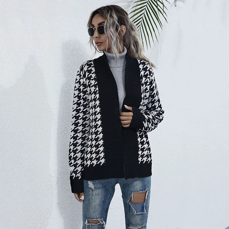 

Women's Coats Fashion 2020 Winter Loose Long Sleeve Top Houndstooth Lady V-Neck Jacket Female Coat Women Clothes New Autumn