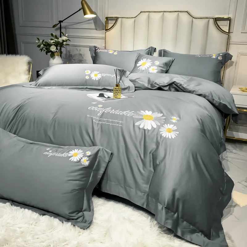 

Cotton four-piece simple embroidery embroidered cotton 4 sets double bedding