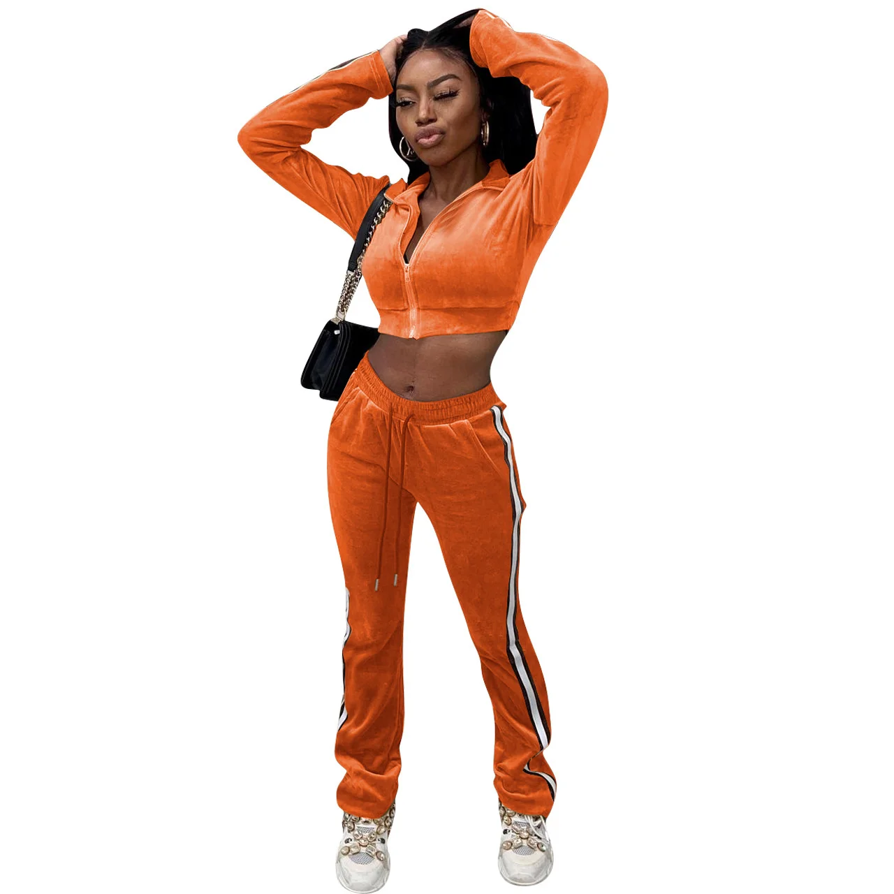 Женский бархатный комплект из двух предметов толстовка с длинным рукавом и брюки