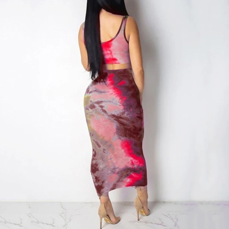 

2020 Summer Women Two Piece Set Tie Dye Skirt Set 2 Piece Sexy Streetwear Festival Clothes Tracksuit Outfits Sportswear