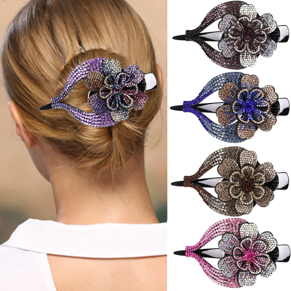 

Rhinestone Hairpins For Thick Hair Barrettes Claw Clips For Women Flower Duckbill Retro Hair Crab Shining Ponytail Accessories