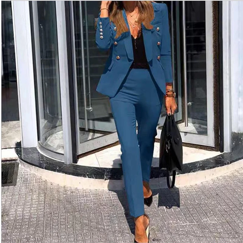 

Two Piece Set Office Lady Outfits Uniform New Women Winter Women's Set Tracksuit Full Sleeve Ruffles Blazers Pencil Pants Suit