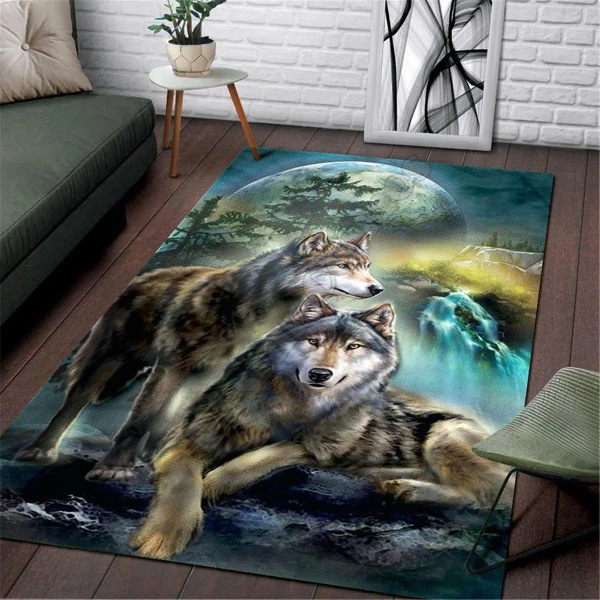 

Moon Wolf Rug 3D All Over Printed Carpet Mat Living Room Flannel Bedroom Non-slip Floor Rug 02