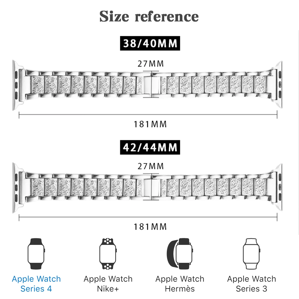 Ремешок из нержавеющей стали для Apple Watch 6 SE браслет с бриллиантами iWatch Series 5 4 3 21 40