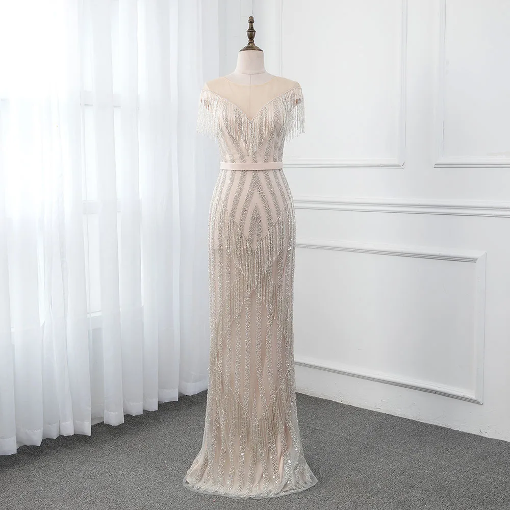 YQLNNE Обнаженная Русалка Вечернее Платье Иллюзия Тюль Бисероплетение кисточкой