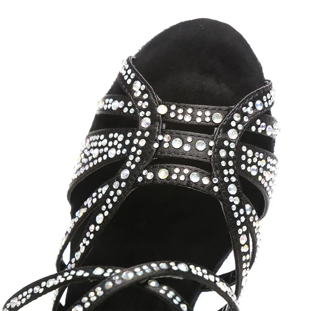 DKZSYIM для женщин туфли латинских танцев Сатиновые лодочки черные