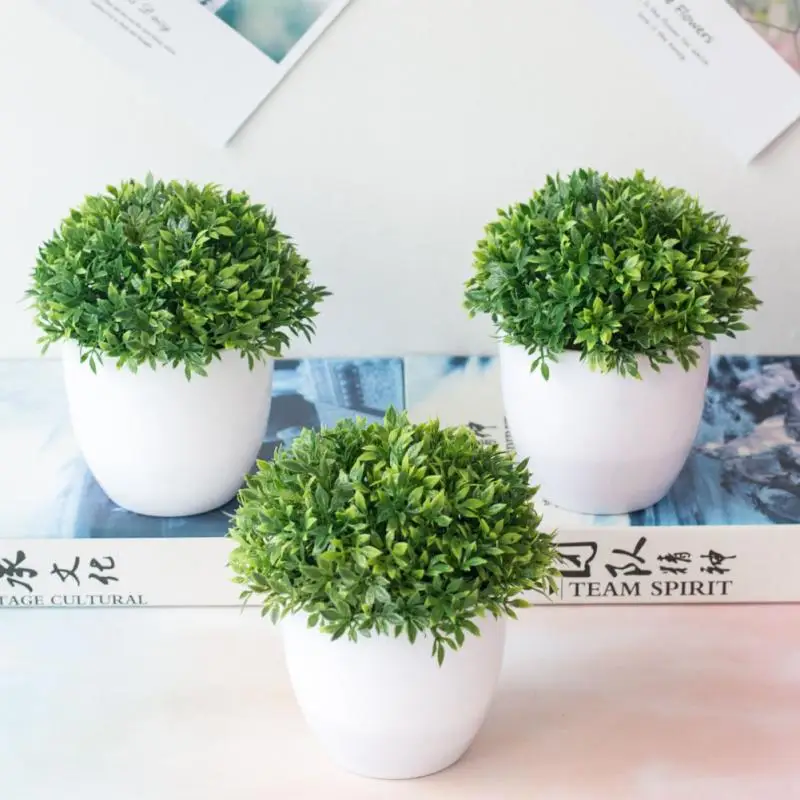 Mini Artificial Plants Bonsai Simulation Tree Pot Faux Green Grass Fake Flowers Office Table Potted Ornaments Home Decor Display