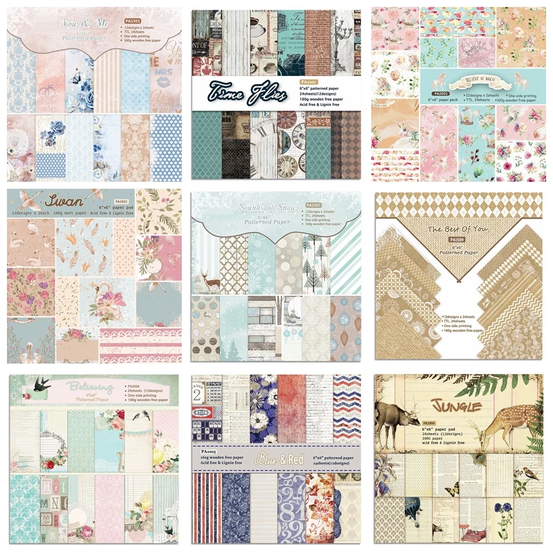 24 шт./компл. 6x6 дюймов бумажный блокнот часы кофейные цветы единорог фон для