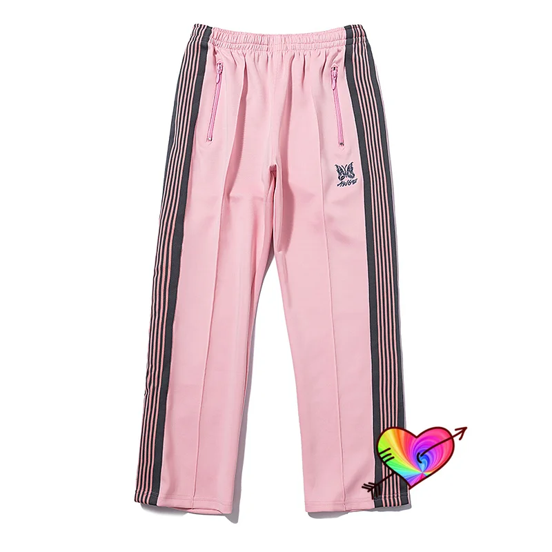 

Pink Needles Pants 2021 Men Women 1:1 High Quality AWGE Embroidered Butterfly Needles Track Pants Side Striped Trousers