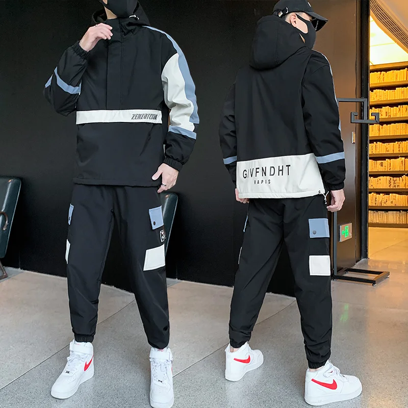 

Autumn and winter 2 Pieces Sets Mens Plus velvet Cargo Pullover Tracksuit Workwear warm Jackets & Long Pants Fit Elastic Waist