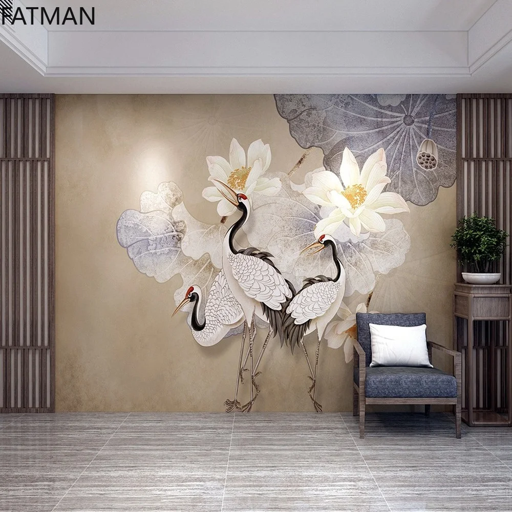 

FATMAN Custom Chinese Style Bedroom Living Room Study Background Vintage Wallpaper Lotus Zen Mural Self Adhesive Dropship