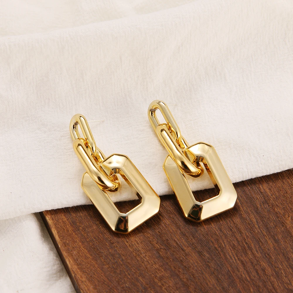 

FNIO Vintage Geometric Metal Chunky Chain Link Earrings For Women Irregular Round Square Drop Earring Elegant 2021 Jewelry