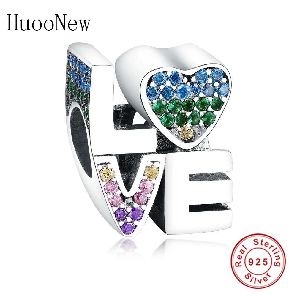 

Heart LOVE Letter Color Cubic Zirconia Beads Fit Original Charms Bracelet 925 Sterling Silver Jewelry Gift Berloque 2019