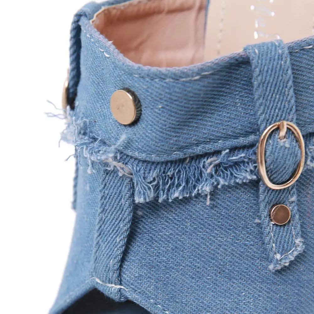 

NIUFUNI 2019 New Style Denim Women Slippers Crystal Chunky High Heels Fashion Buckle Peep Toe Sandals Ladies Summer Casual Shoes