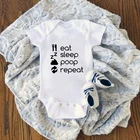 Комбинезон для младенцев и девочек, хлопковый ромпер с надписью Eat Sleep Poop и повторяющимся дизайном, модное боди, наряды для новорожденных