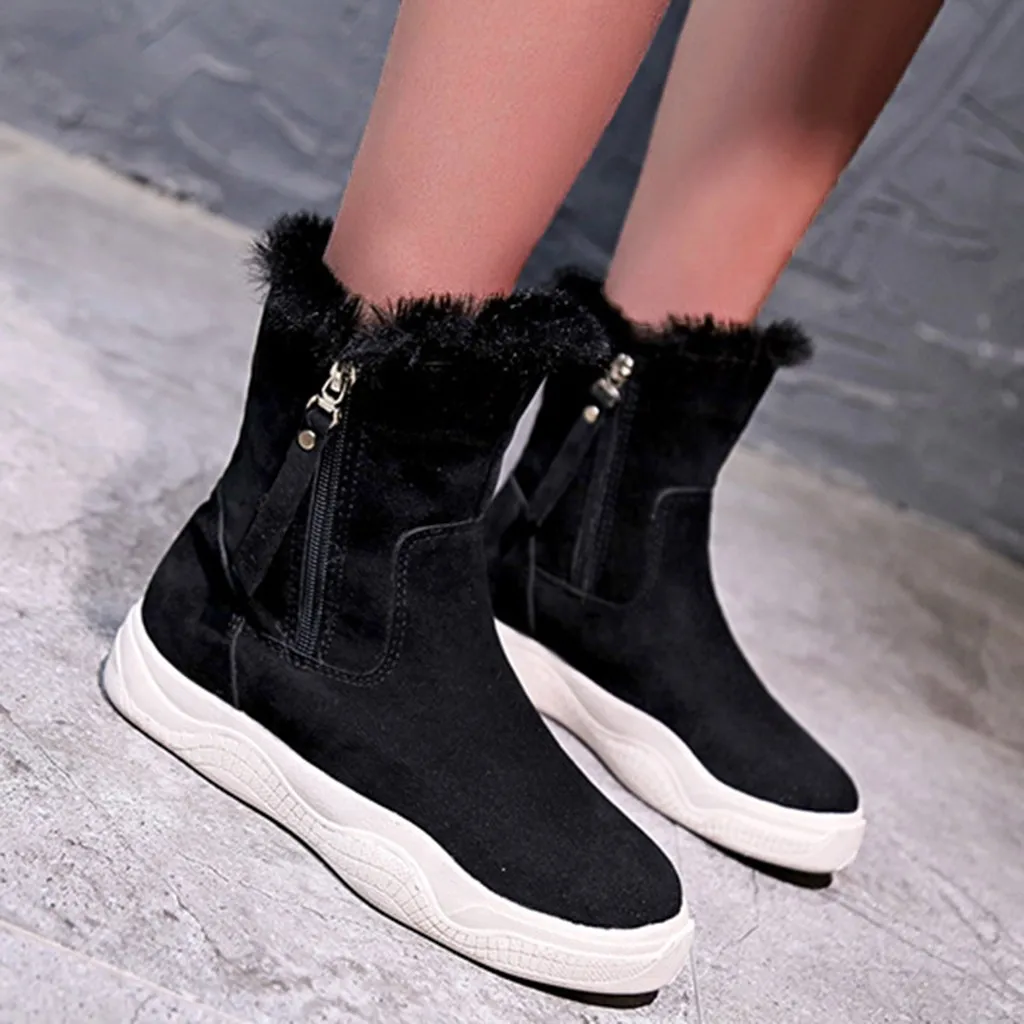 Women Winter Fur Warm Super Boots Ladies Suede Booties Ankle Boot Plush lining Shoes Solid Color Retro Sports | Обувь