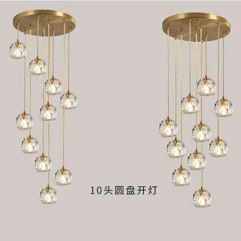 

New Copper Led Pendant Lamp Luxury Golden Lustre Crystal Hanging Light Decoration for Living Dining Room Stairs Indoor Fixtures