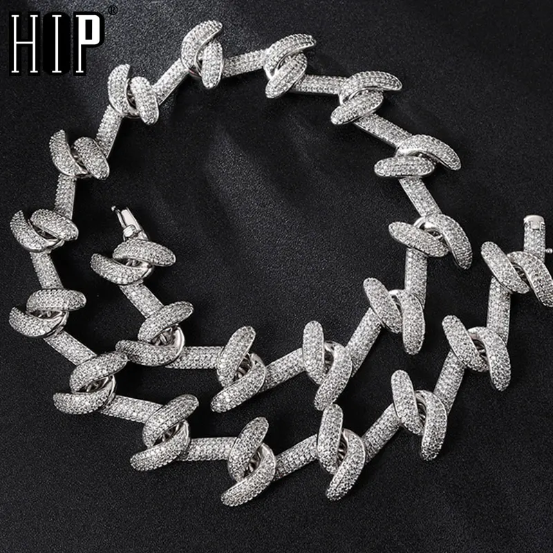 

Hip Hop 22MM Silver Color Heavy Thorns Cuban Necklace Ice Out Bling CZ Cubic Zirconia Necklaces Chains For Men Choker Jewelry