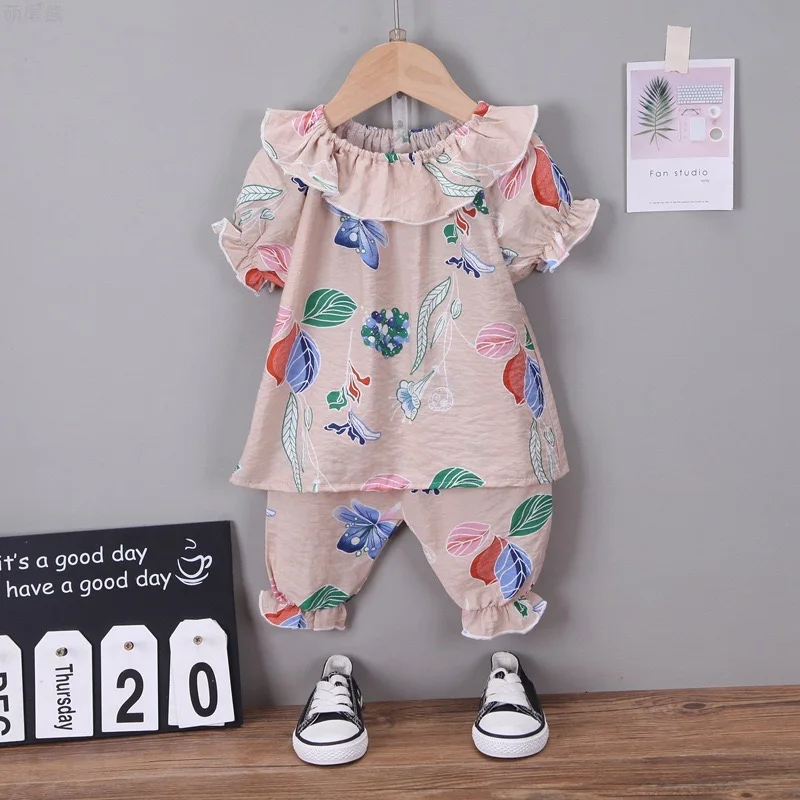 

Girls Baby Lapel Printing Thin Short-sleeved Children's Loose Casual T-shirt Summer New Kid Shorts Suit GT22