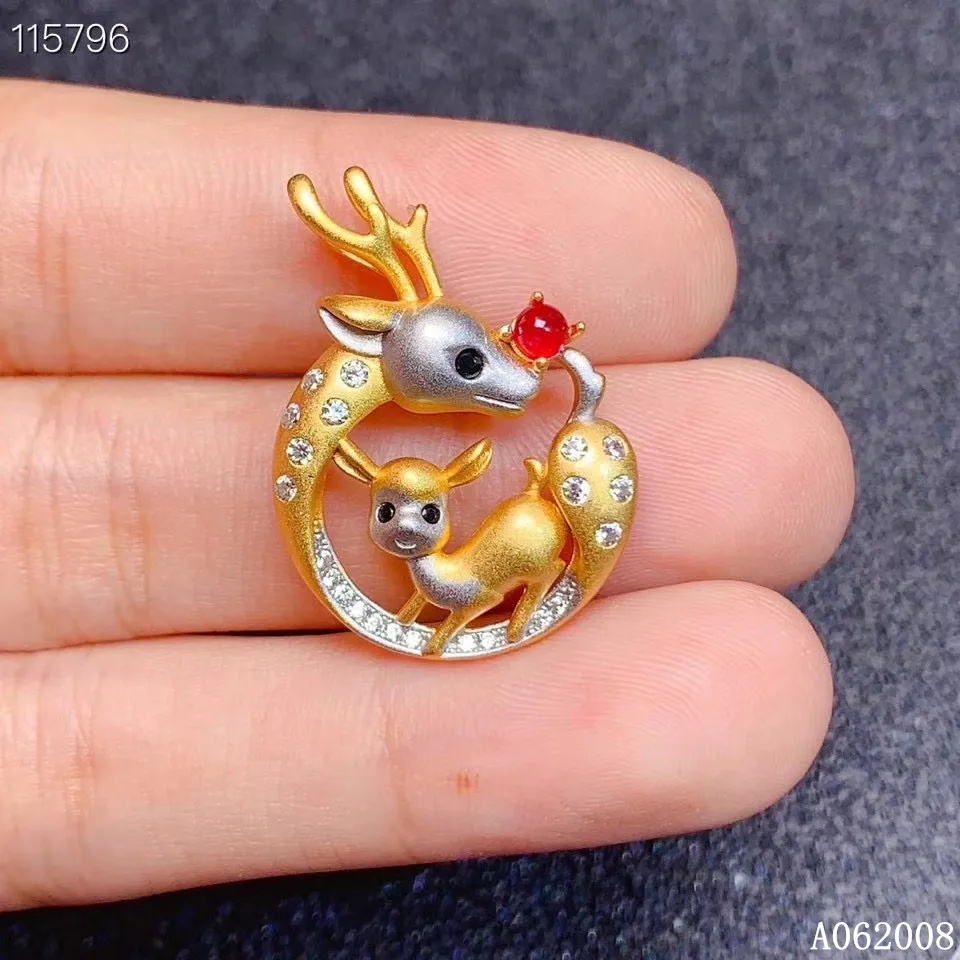 

KJJEAXCMY fine jewelry 925 Silver inlaid Natural ruby Gemstone vintage necklace lovely deer ladies pendant support check