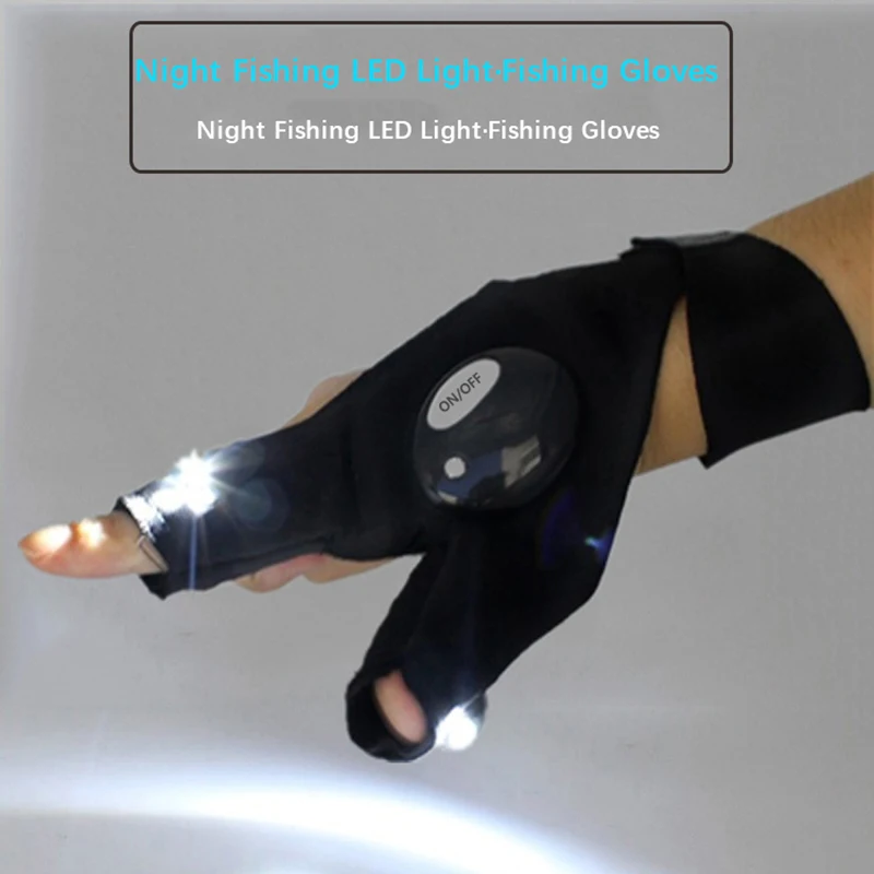 

Night Light Waterproof Fishing Gloves with LED Flashlight Rescue Tools Outdoor Gear Cycling Practical Durable Fingerless Gloves