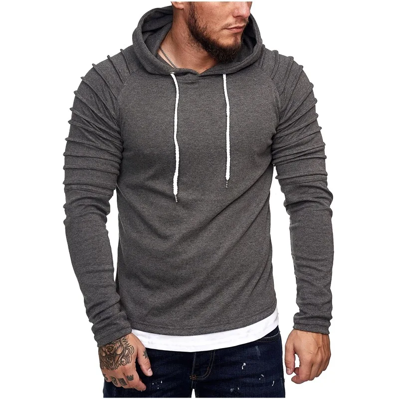 

Muscle Autumn and Winter New Pullover Trend Fashion Slim Hip-hop Casual Sports Solid Color Hooded Sweatshirt Men