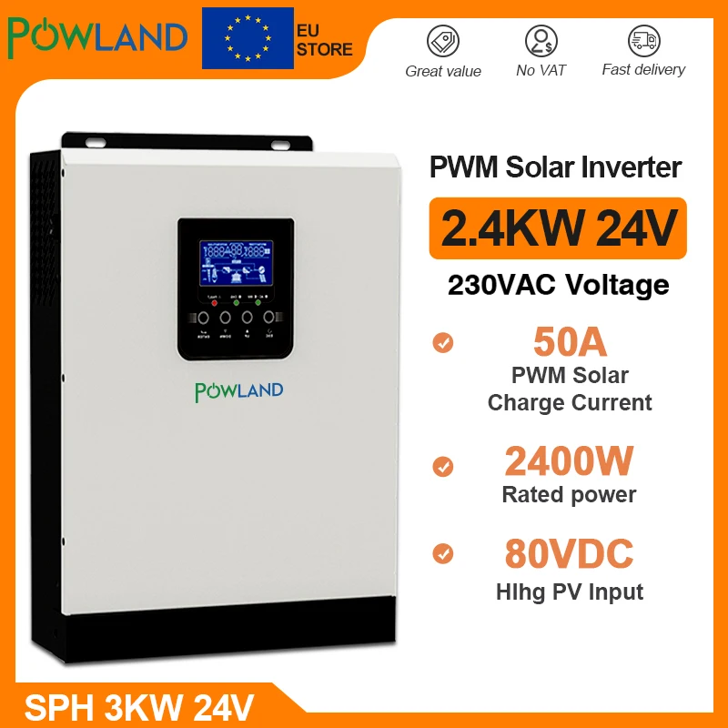 Солнечный инвертор 3kva Чистая синусоида 24V 220V Гибридный Встроенный 50A PWM солнечный