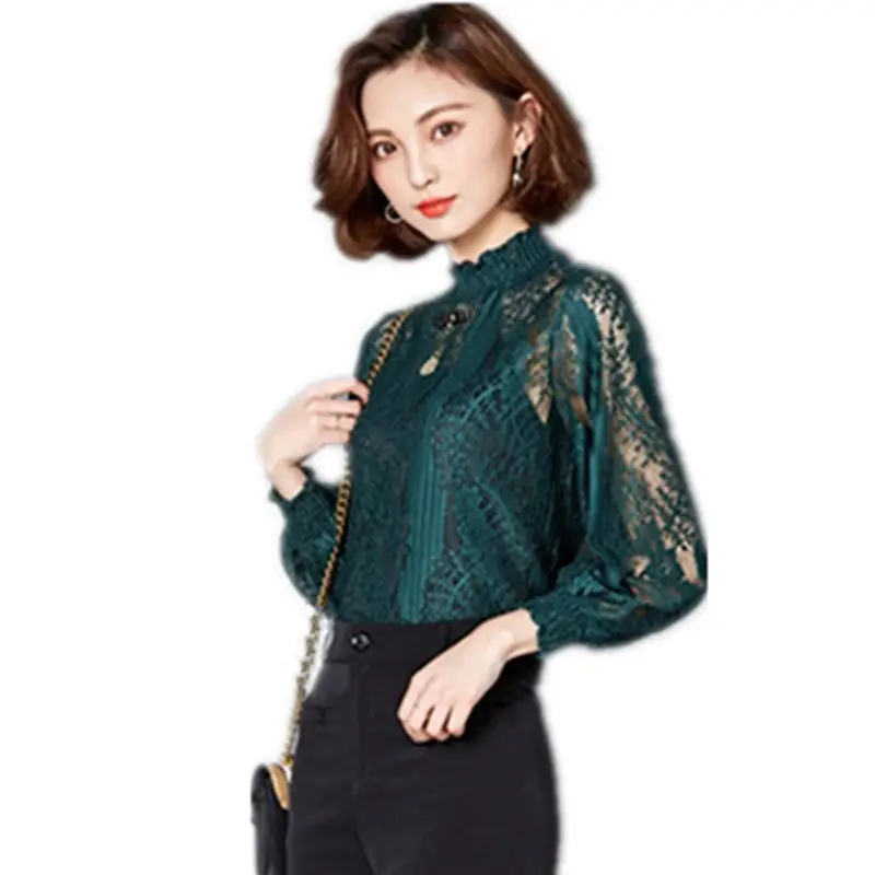 Для женщин кружева выдалбливают Блузка со свободным низом рубашка Демисезонный