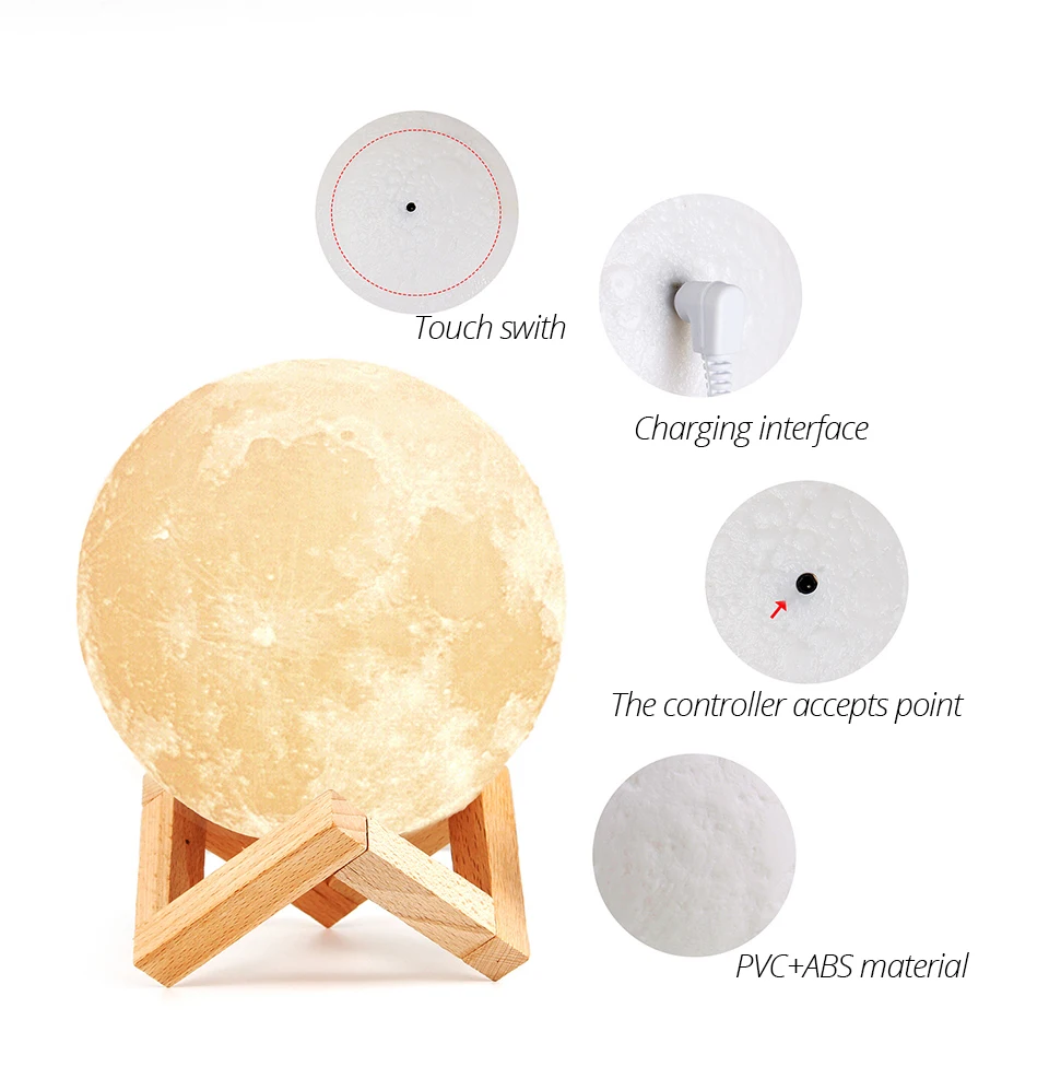 Светодиодный ночник Pint Moon перезаряжаемый с USB сенсорный выключатель затемняемое