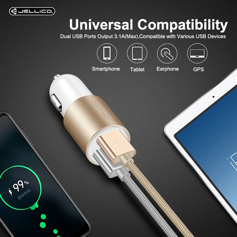 Jellico USB Автомобильное зарядное устройство 5 В 2.1A Металл двойной USB алюминиевый сплав автомобильное зарядное устройство Быстрая зарядка зарядное устройство для телефона для iPhone samsung Xiaomi