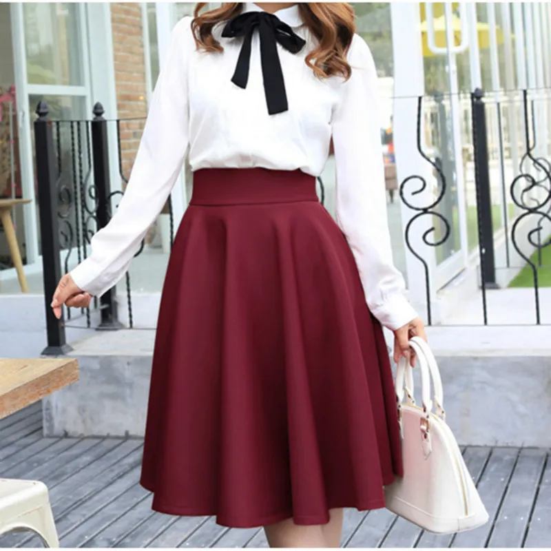 Женская юбка зонт средней длины черная красная плиссированная с высокой талией в