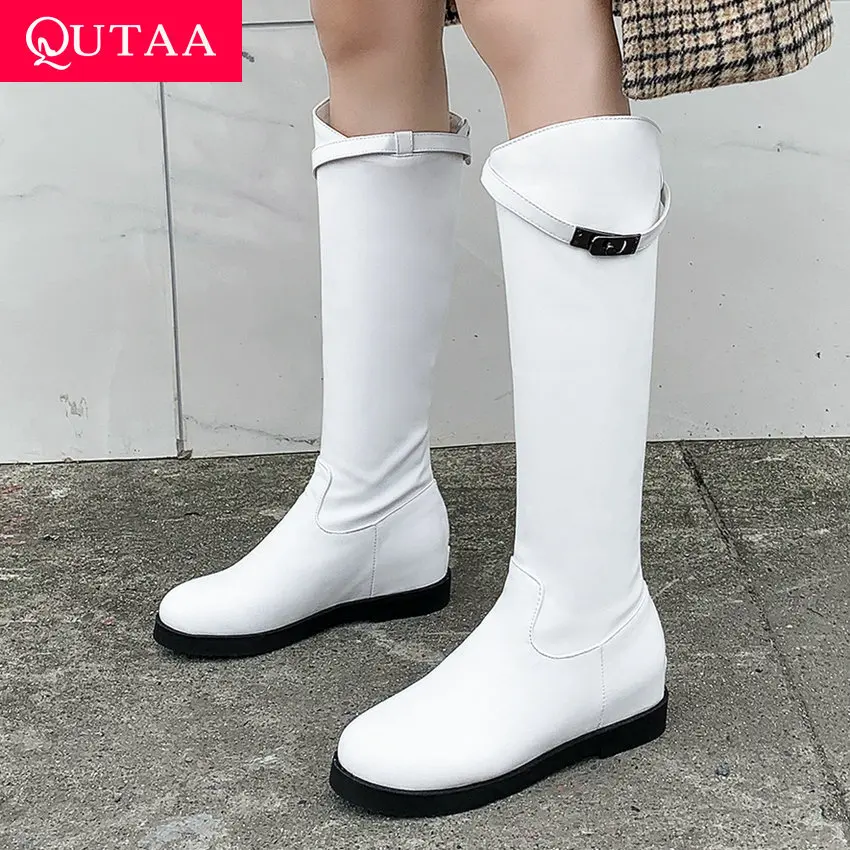 Женские повседневные Сапоги на молнии QUTAA черные сапоги до колена толстом