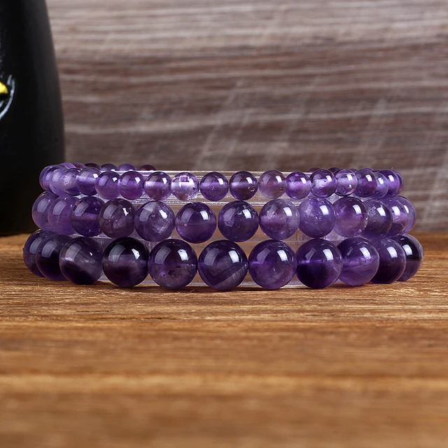 Dream Amethysts Beads Bracelets Women 4/6/8/10mm Natural Stone Charm Yoga Meditation Reiki Bracelets Energy Healing Jewelry Gift 4