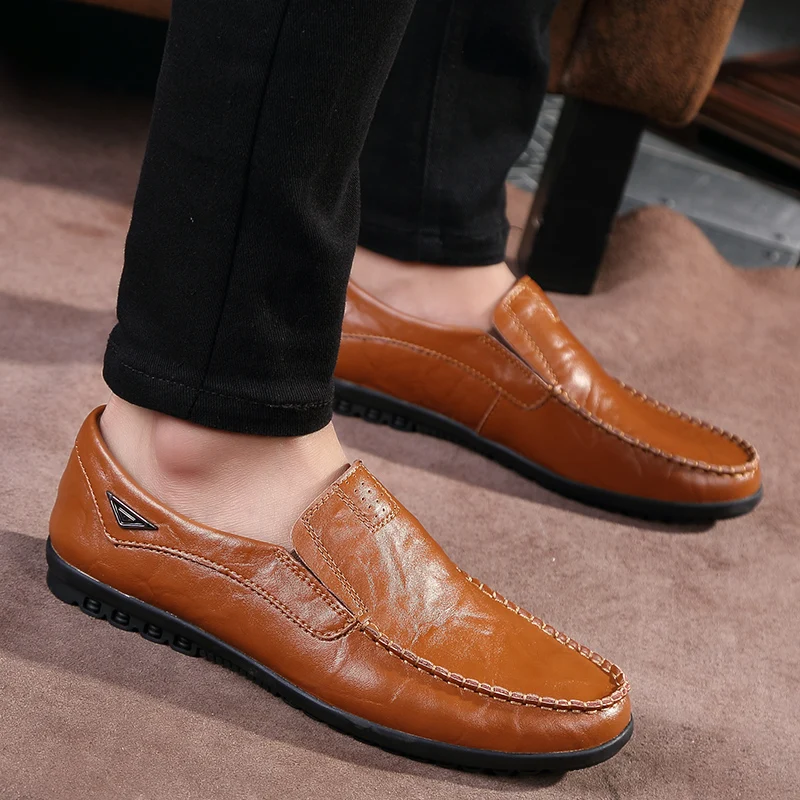 2020 Fashion Leather Mens Shoes Casual Flat Men Breathable Loafers Genuine Slip On Moccasins Driving Size 47 | Обувь