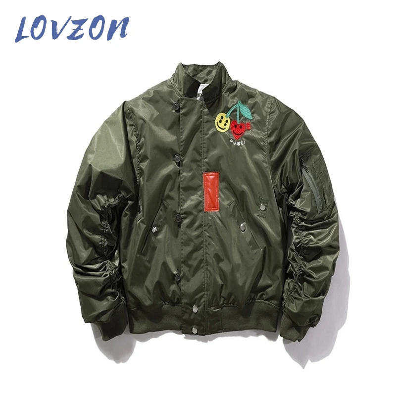 

LOVZON European And American Cherry Smiley Love Embroidered Air Force Jacket Cotton Jacket Baseball Uniform