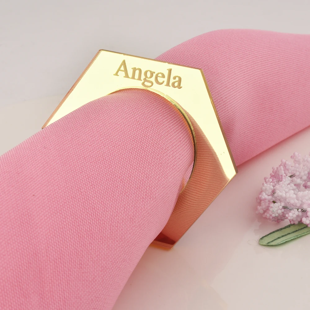 

Personalized Hexagon Meal Buckle Napkin Ring 4cm Hole Hotel Model Room Restaurant Tableware Wedding Decoration Party Customize