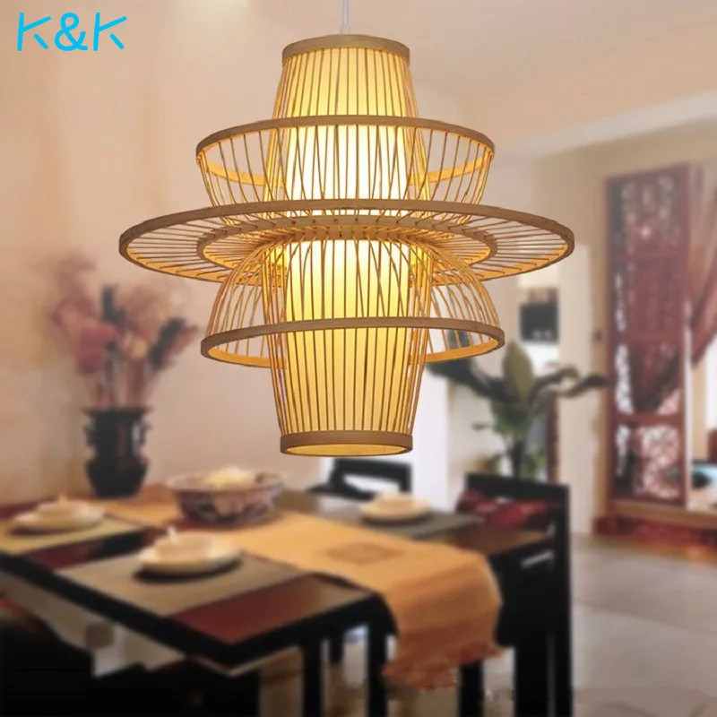 

Chinese Bamboo Art Takraw Pendant Lights LED Kitchen Dining & Bar Pendant Lamps Vintage Bedroom Living Room Study Fixtures Avize