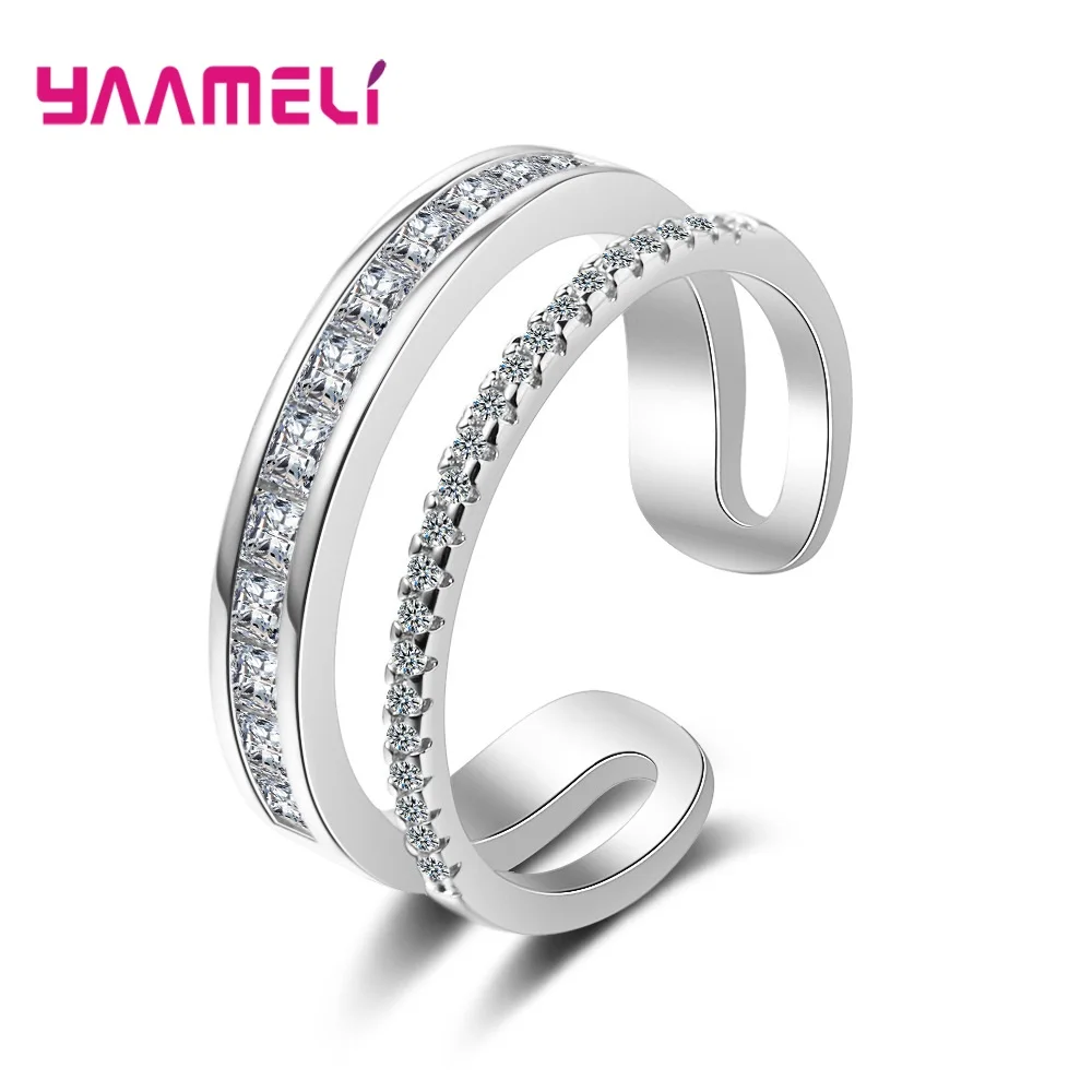 Регулируемые двухслойные кольца на палец для женщин CZ Стразы декоративное