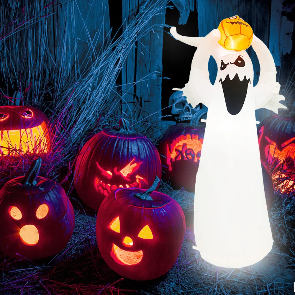 

Надувной Призрак для Хэллоуина со светодиодный Ной подсветкой в виде тыквы, 180 см/6 футов, Надувное украшение для Хэллоуина, уличные украшени...