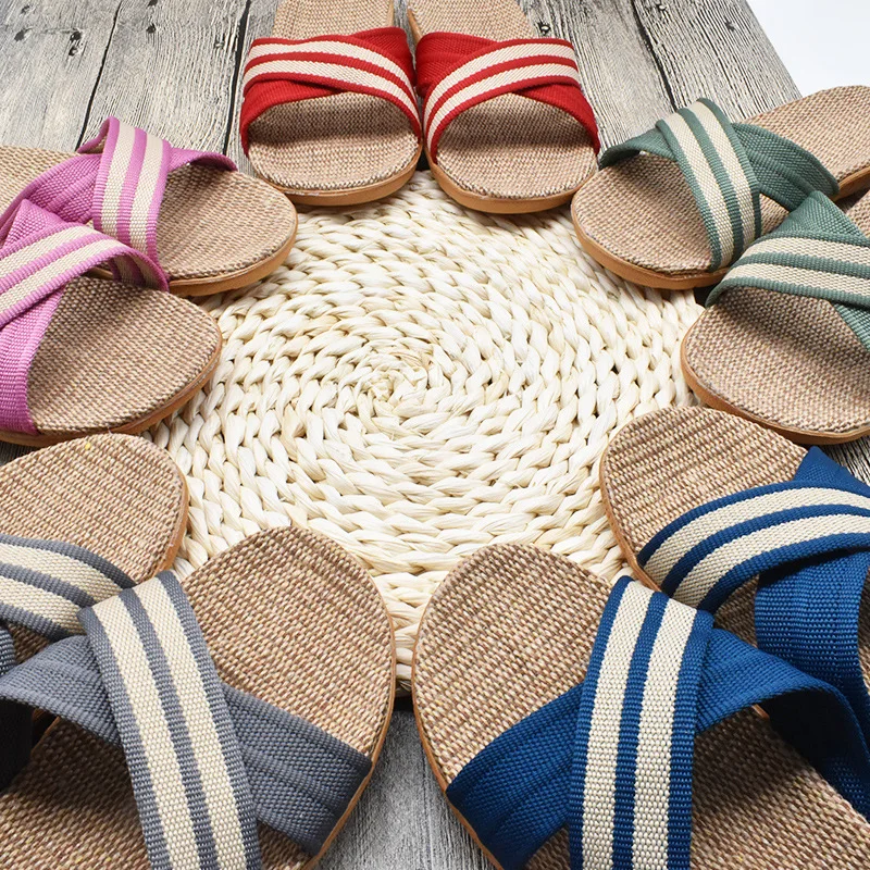 

Шлепанцы для дома для женщин и мужчин, Нескользящие сандалии на мягкой подошве, льняные тапочки, простая домашняя обувь, лето