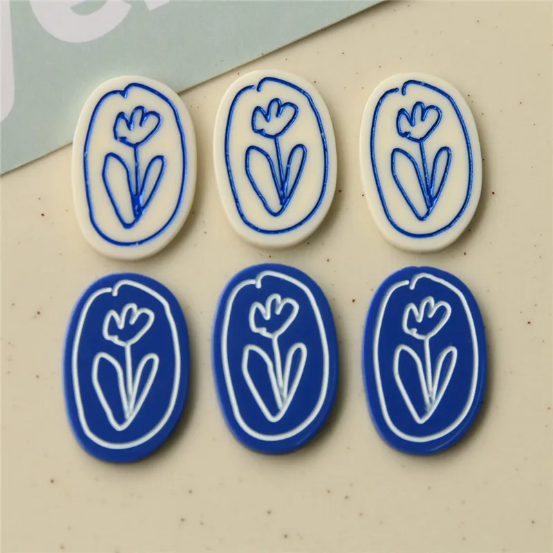 

50pcs/lot cartoon tulip flowers core geometry irregular ovals shape acrylic beads without hole diy jewelry earring accessory