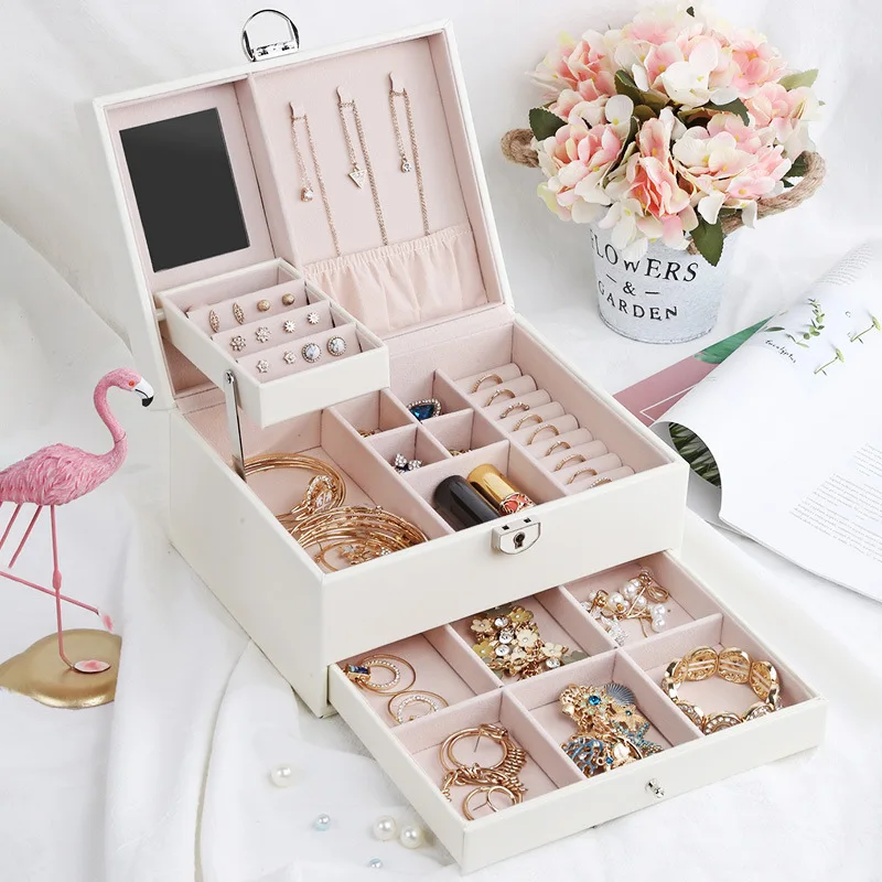 

Fashion Design Leather Jewelry Box Jewelry Case Jewelry Package Storage Large Space Jewelry Ring Necklace Bracelet Hot Selling