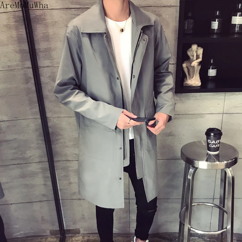 Мужская Длинная ветровка AreMoMuWha свободная однотонная куртка в Корейском стиле