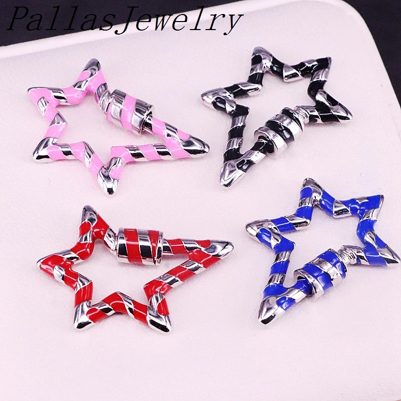 

6Pcs 25*36mm, Multicolor enamel clasp, colorful enamel Star carabiner Lock clasp, fashion jewelry accessories